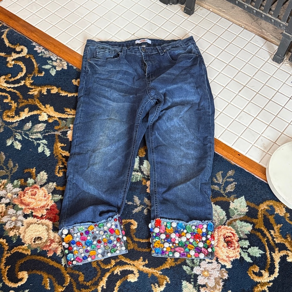 Colorful Embellished Crop Jeans- worn a bunch but‎ great